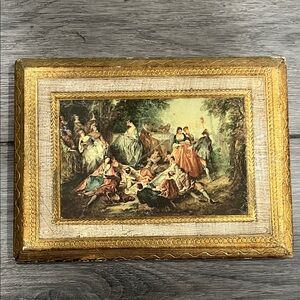 VTG Gold Gilt Italian Florentine Tole Wood Wall Picture Plaque